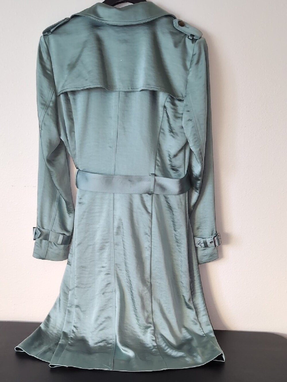 Satin Trench Coat in Teal - Picture 6 of 8